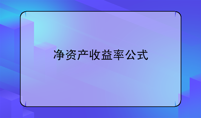 净资产收益率公式