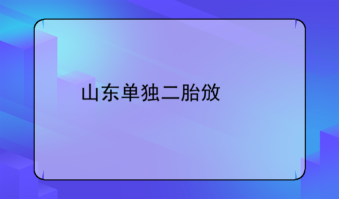 山东单独二胎政策