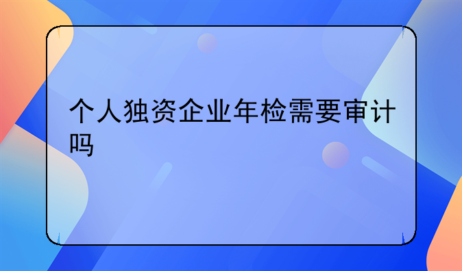 个人独资企业年检需要审计吗