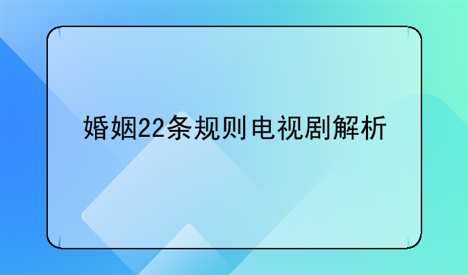 婚姻22条规则电视剧解析