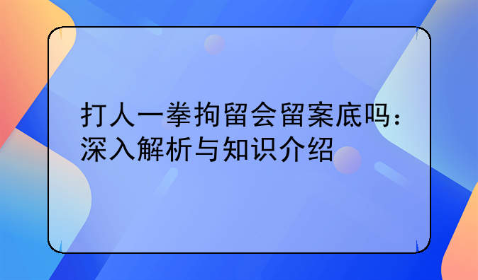 打人一拳拘留会留案底吗：深入解析与知识介绍