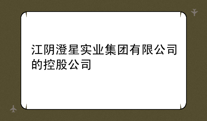 江阴澄星实业集团有限公司的控股公司