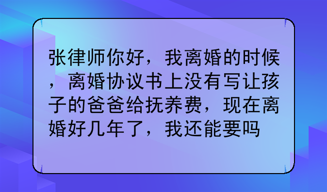 张律师你好，我离婚的时候，离婚协议书上没有写让孩子的爸爸给抚养费，现在离婚好几年了，我还能要吗
